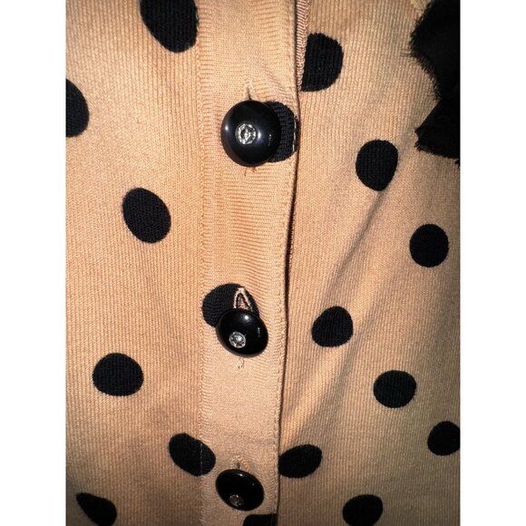 Retro Beige Polka Dot Puff Sleeve Button-Up Sweater‎ Black Flower Accent  Large - Picture 4 of 8